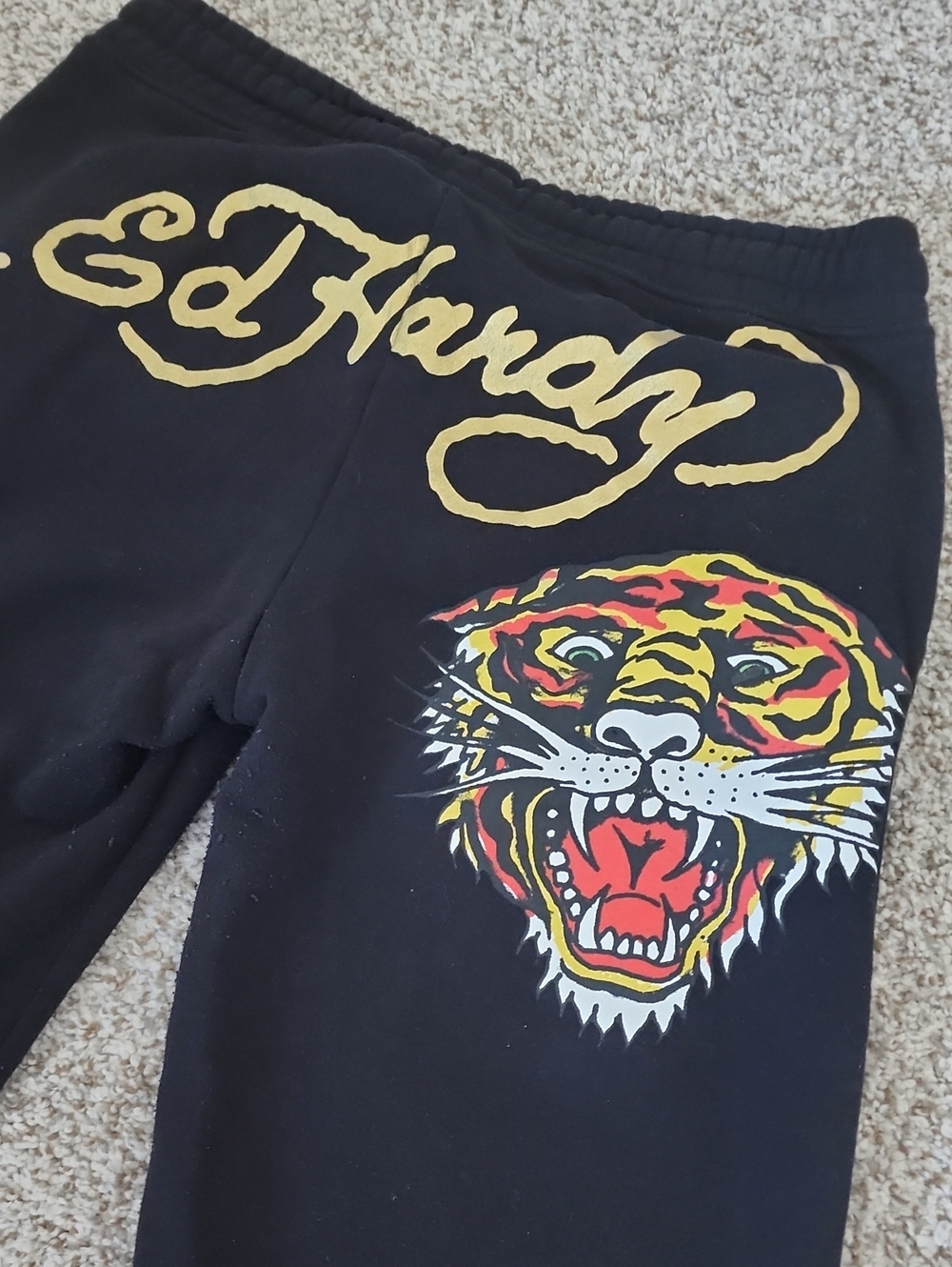 🐅Ed Hardy Black Sweatpants with Bold Tiger and Gold Script. M Y2K Street Wear⚡
